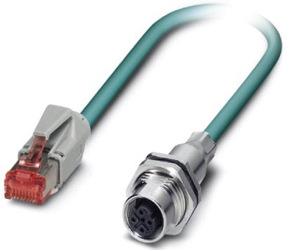 Phoenix Contact Ethernet Cordset; VS-M12FSBP-IP20-93E-LI/2.0; M12 Receptacle to RJ45; Female Straight to Male Straight; 4-Pin; 4 x 26AWG; Shielded; 2m PUR Cable